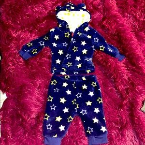 NWOT Fleece Jacket Pants Stars Hooded 0-3M 3M